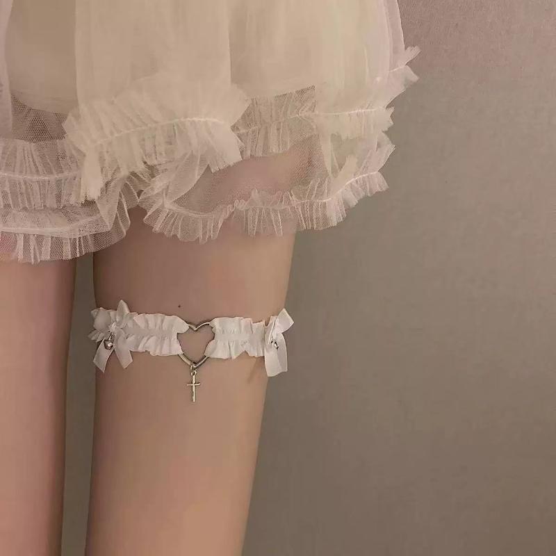 Lace Bow Hollow Heart Cross Women's Garter Belt Punk Style Choker Leg Band for Anime Expo Cosplay