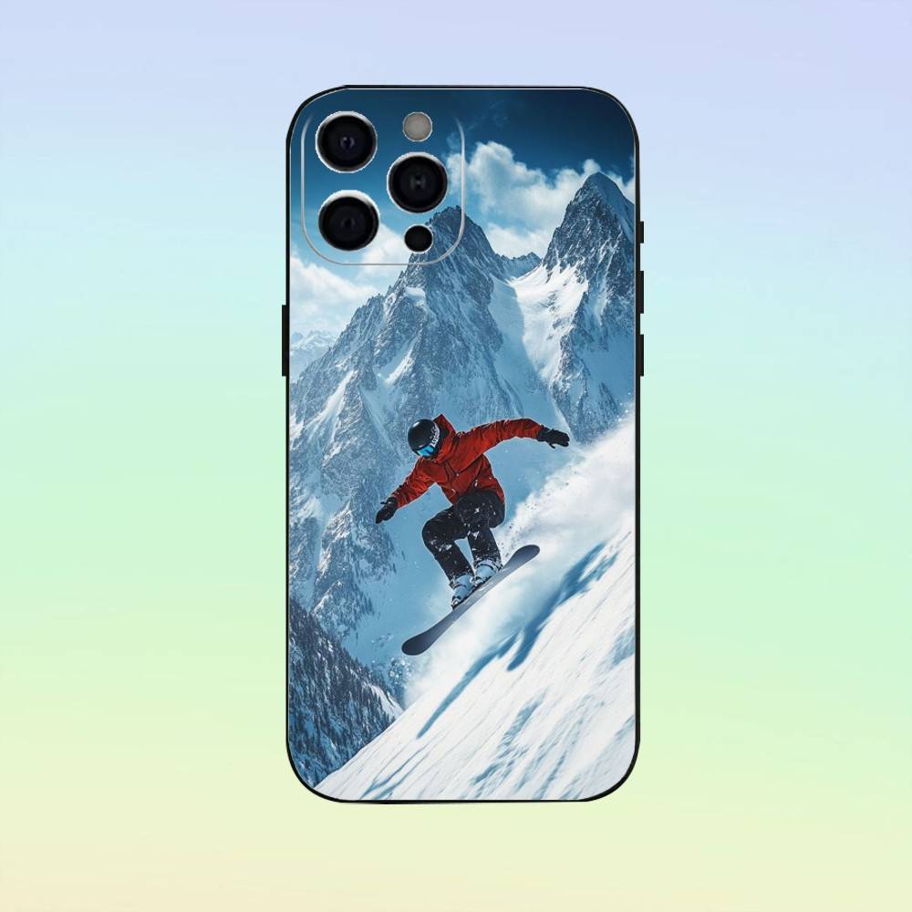 Skifahren Schnee Snowboard Ski Handyhülle Silikon Weich Für IPhone 17 16 15 14 13 12 11 Schwarz Weiche Silikonhülle