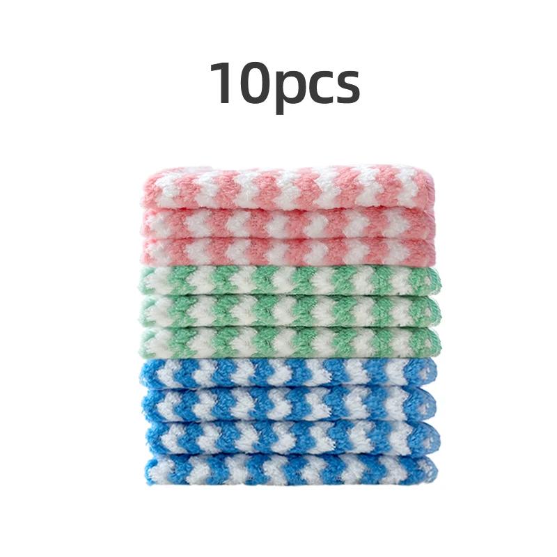 5pcs/10pcs Kitchen Dishwashing Cloth Superfine Fiber Water Absorbent Cleaning Cloth Multipurpose Household Cleaning Tools
