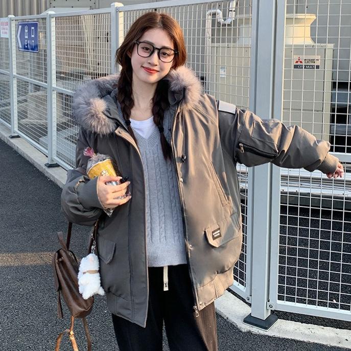 Winter new women's fashion hooded big fur collar down cotton-padded jacket foreign gas tooling Parker cotton-padded jacket