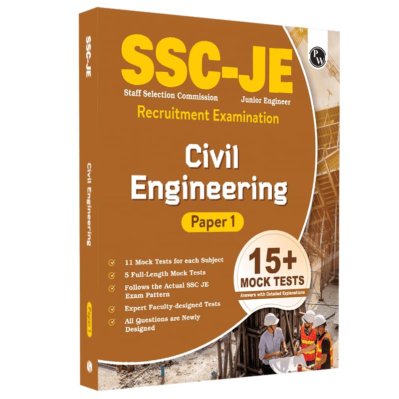 SSC JE Civil Engineering Mock Tests Paper I, 11 Subject wise Mock tests and 5 Full length Tests, Fresh 1200+ Questions based on new SSC JE exam patte