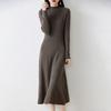 Women's Mid-length Knitted Dress Solid-color Casual Knee-length Sweater Dress Stylish Long Pullover for Autumn and Winter
