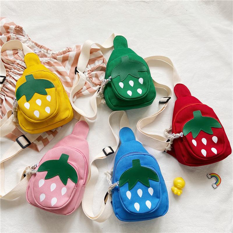Adorable Strawberry Children Canvas Mini Purse Zipper Storage Activities Travel