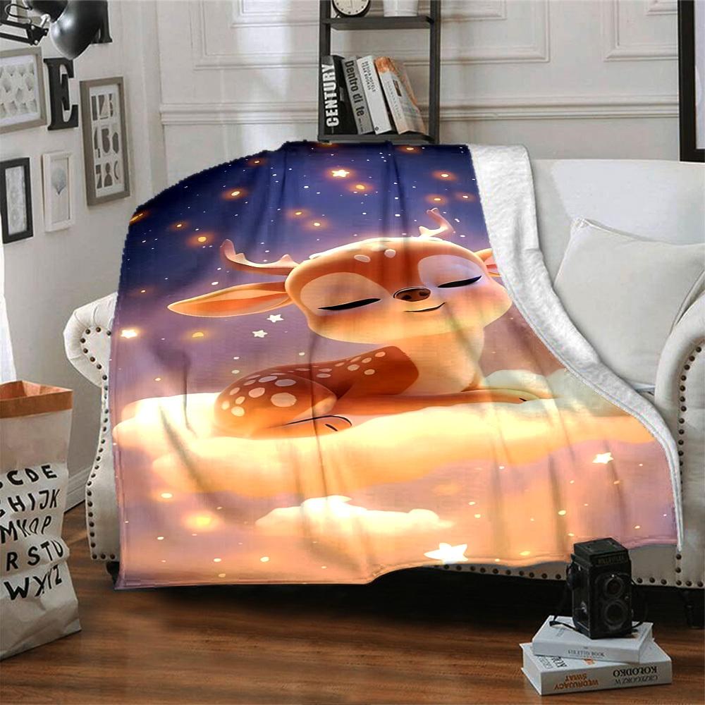 1pc Deer Name Blanket Lightweight Flannel Throw for Sofa Bed Travel Camping Livingroom Office Couch Chair