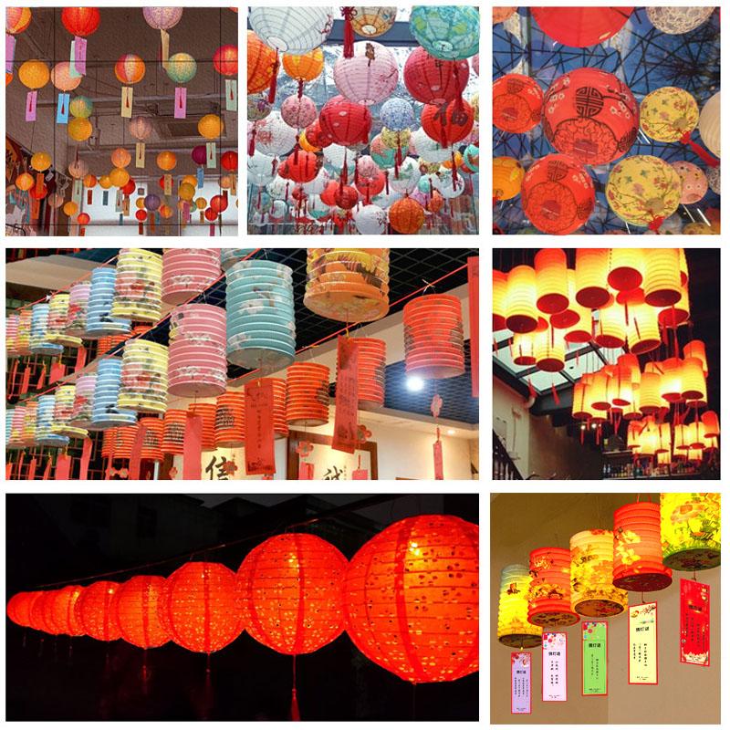 10/12Pcs Chinese Style Traditional Mid-Autumn Festival Hanging Paper Lantern Organ Design Spring Festival Decor New Year Lantern