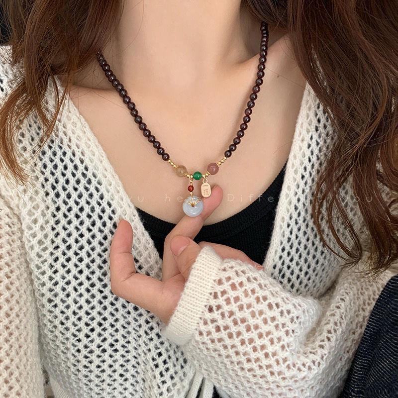 Tourmaline Bead Layered Bracelet for Women, Small-scale, High-end, Long-length Necklace with Sweater Chain