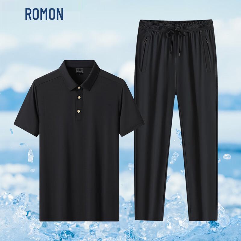 ROMON Men's Casual Cool-Touch Polo & Shorts Set