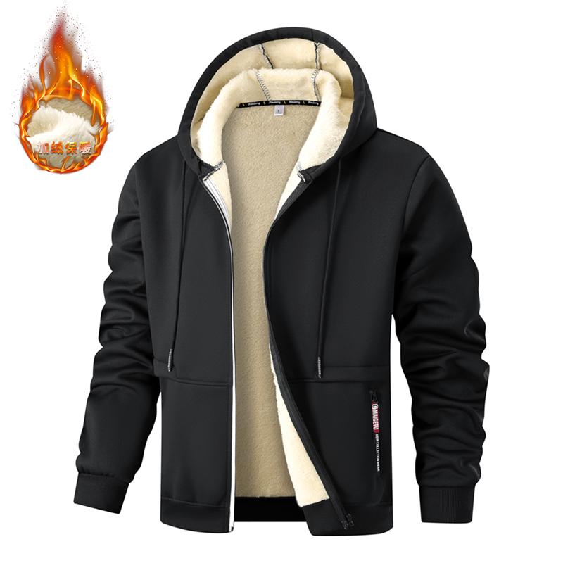 

Autumn and Winter Men s Hooded Warm Short Jacket Casual Sports Cardigan Multifunctional Outdoor Jacket Imitation Wool Jacket M чёрный