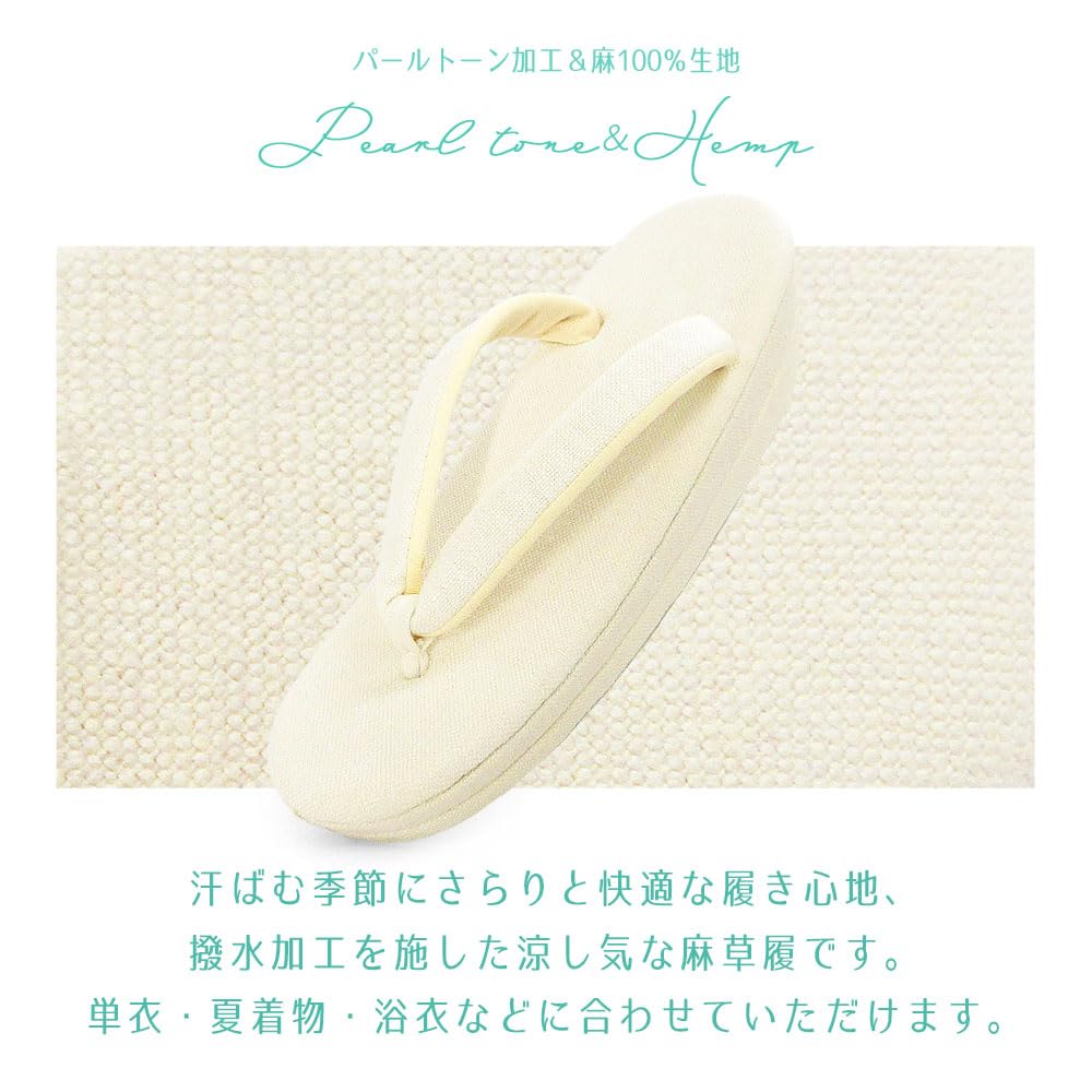 Kyoto Kashin Linen Zori Sandals with Pearl Tone for Street Wear Sizes 3L Perfect for Casual Komon Summer and More Women's 100% Finish,