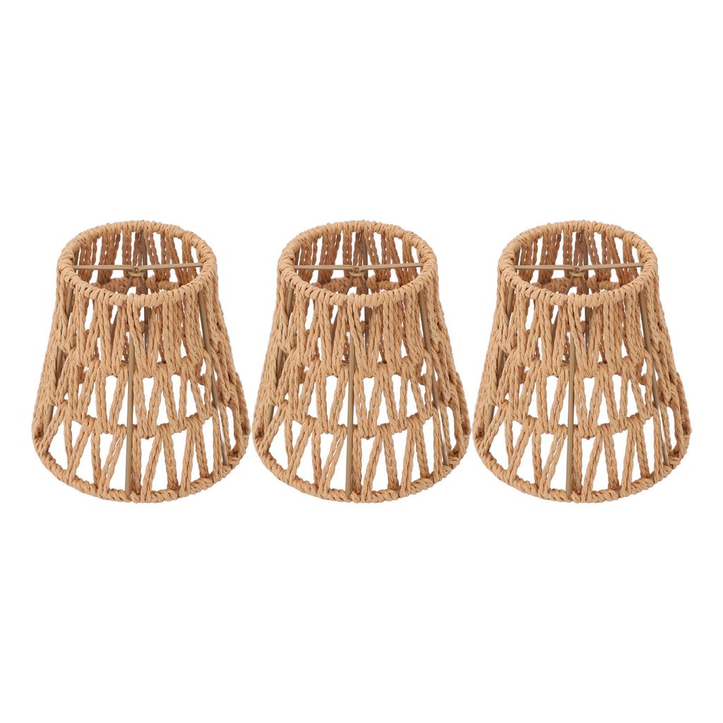 3PCS Faux Rattan Lamp Shades Bohemian Style Paper Braided E14 Bulb Clip On Decorative Lampshade for Table Floor Lamps
