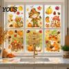 Holiday Window Decals for Glass 6 Sheets Autumn Harvest Stickers, Thanksgiving Cartoon Static Cling Decorations with Fall Art Pumpkins Maple