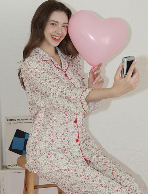 [Judyn] [2PACK] Vintage Floral Peach Brushed Long Sleeve Pajama Set [Shipped from Korea] 100% Authentic