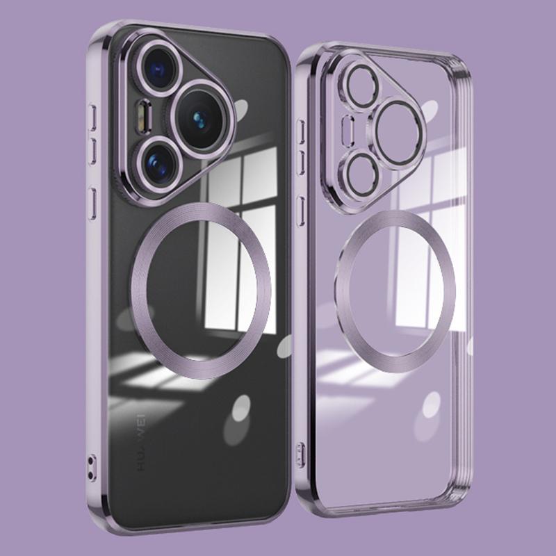 

For Huawei Pura 70 Case Electroplating Clear TPU Cell Phone Cover Built-In Glass Lens Film Light Purple