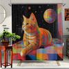 1pc Cosmic Cat Shower Curtain - Vibrant Space Kitten & Celestial Planets Design, Durable Polyester Fabric, 70.8x70.8 Inches with