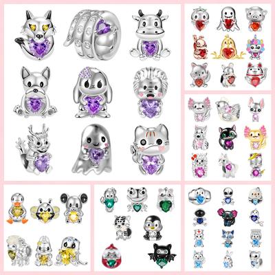 Diy Jewelry Gifts Embraces Heart Gem Series Charm Beads Dog & Cat Rabbit Black Cat Fit Original Bracelets Accessories