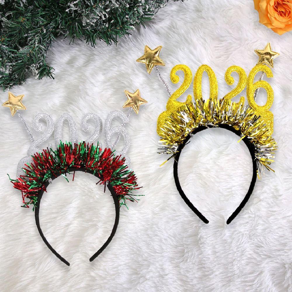 Sweet 2026 Happy New Year Headband Cute Glitter Hair Hoop Exquisite Christmas Headpiece  Cosplay