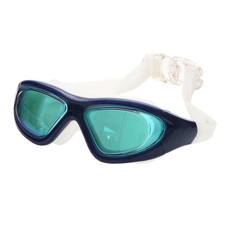 Adult electroplated prescription swimming goggles, waterproof and anti-fog, large-frame swimming glasses, non-prescription swimming equipment, 9110Large blue frame(Cr