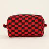 Checkered Makeup Bag for Women Knitted Travel Cosmetic Pouch Portable Plaid Toiletry Organizer with Zipper for