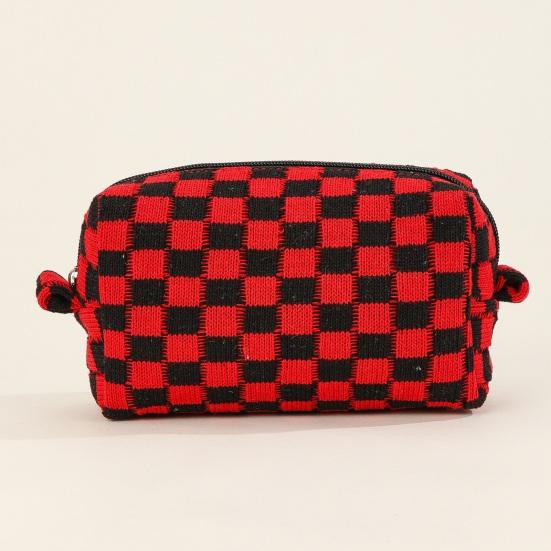Checkered Makeup Bag for Women Knitted Travel Cosmetic Pouch Portable Plaid Toiletry Organizer with Zipper for