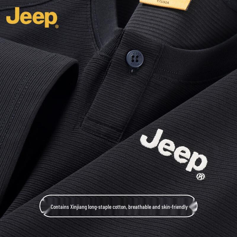 Мужская дышащая футболка-henley из хлопка Синьцзяна JEEP XL чёрный
