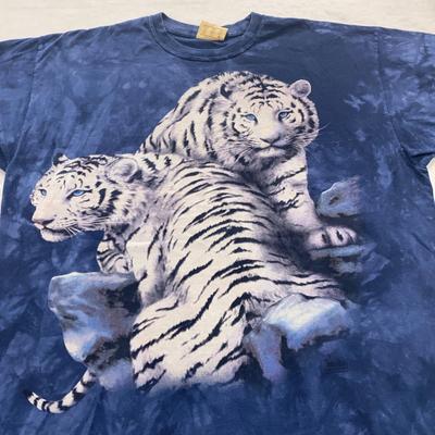 Vintage 90er THE MOUNTAIN TIE-DYE WEISS TIGER T-Shirt XL/2XL weich Natur