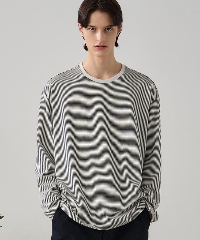 DRAW FIT Striped T-Shirt [Charcoal]