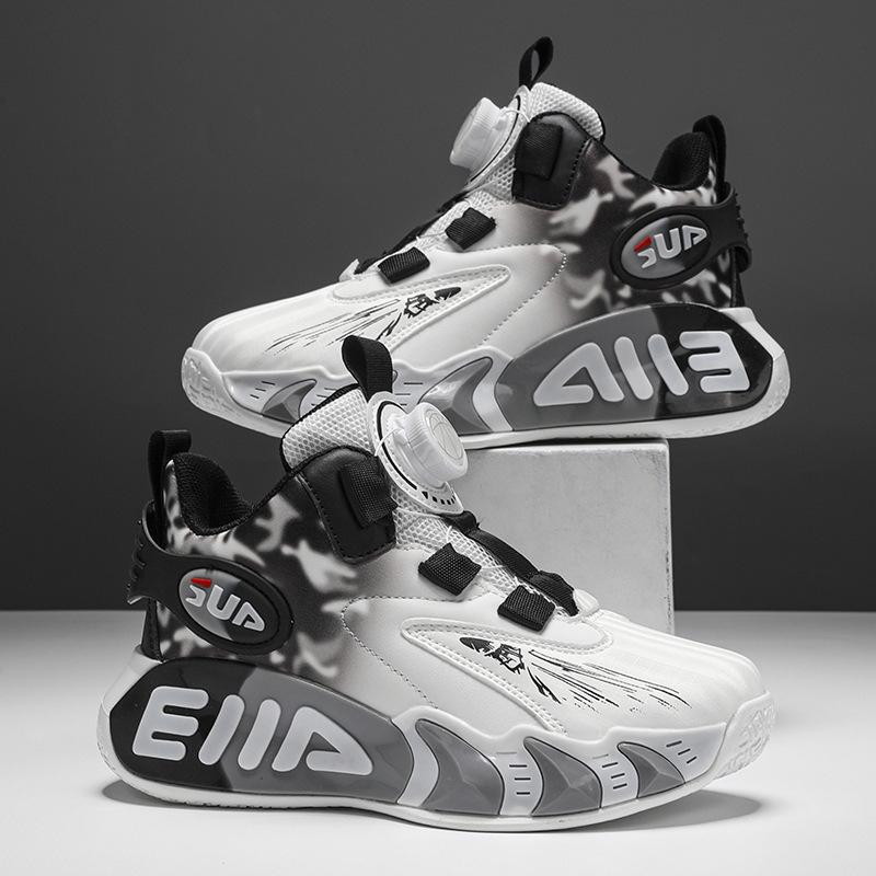 Boys' sports shoes autumn new fashionable and versatile mid-help foot protection lightweight leather surface waterproof youth basketball shoes men