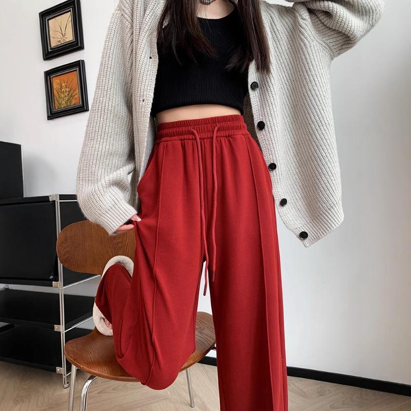 Wool velvet winter warm glutinous rice pants women's spring new drape high waist mopping narrow version casual straight wide-leg pants