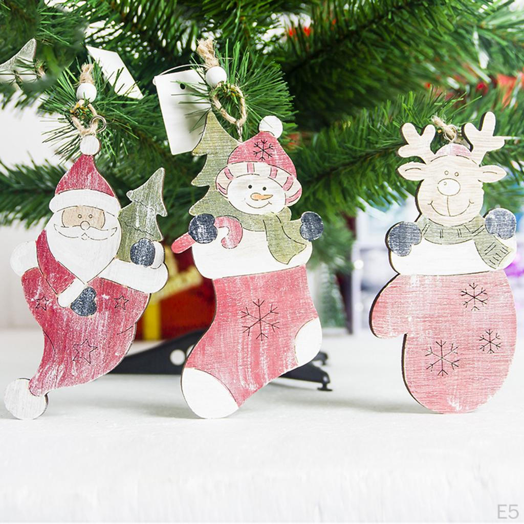 Decorations Wooden Painted Christmas Sock Crafts Hanging Ornament Tree Pendant Decoration