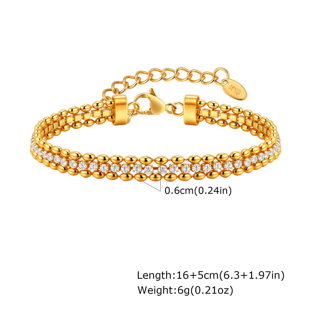 Stainless Steel Gold Green Zircon Stacked Bracelet Women, Titanium Steel Accessories Personalized Fashion Jewelry