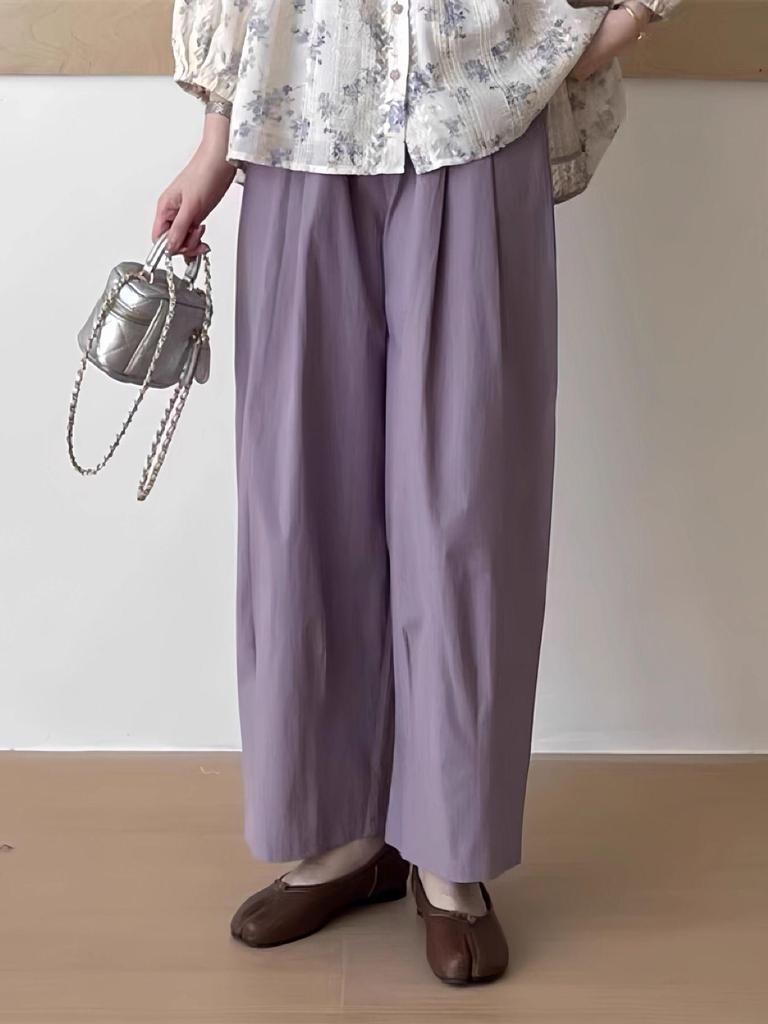 Cotton UL Japanese Style Women's Wide Leg Carrot Pants with Elastic Waist, Petite Loose Fit, Suitable for Spring, Summer, and Autumn.