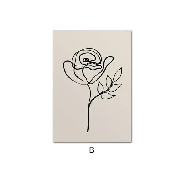Boho Abstrakte Schwarze Beige Blumen Blätter Poster Bohemian Linienkunst Leinwanddrucke für Schlafzimmer Wohnzimmer Wanddekoration