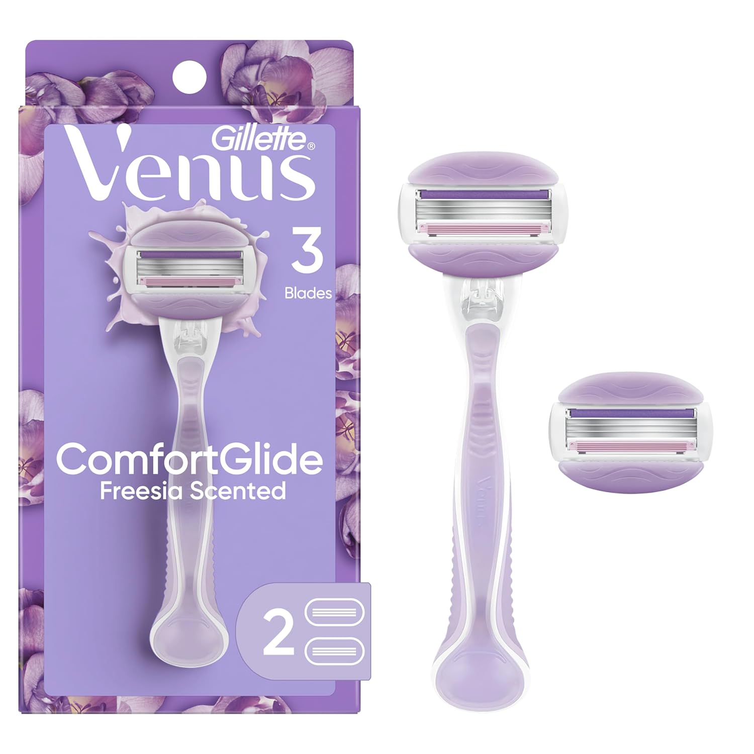 Женский бритвенный станок Gillette Venus 2-в-1 со встроенным гелем для бритья, металлический, 2 лезвия