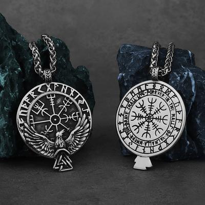 HNSP 316L Rostfritt Stål Vikingarunor Nordiska Odin Korp Hänge Halsband För Män Vintage Tillbehör
