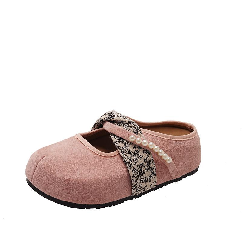 

Женские одинарные туфли на плоской подошве 2025 новая весна и осень универсальная модная вечерняя бриз круглый носок мелкий вырез Мэри Джейн бабушкины туфли полушлепки 40