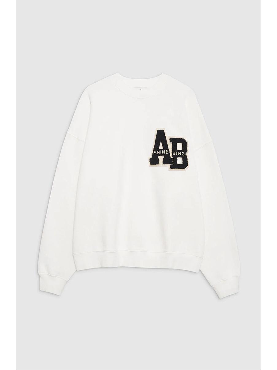 

Ранней осенью женский флисовый свитшот молочного цвета с круглым вырезом и вышивкой, выполненной вручную Medium грязно-белый