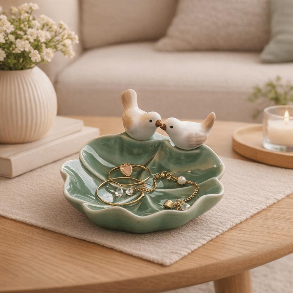 Blumige Keramik-Dessertplatte Niedliche Tee-Snack-Obstschale Vogelform-Gebäckplatte für die Küche