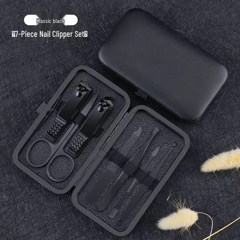 18-Piece Black Stainless Steel Nail Care Set: Clippers, Tweezers, Cuticle Nipper & Manicure Tools.