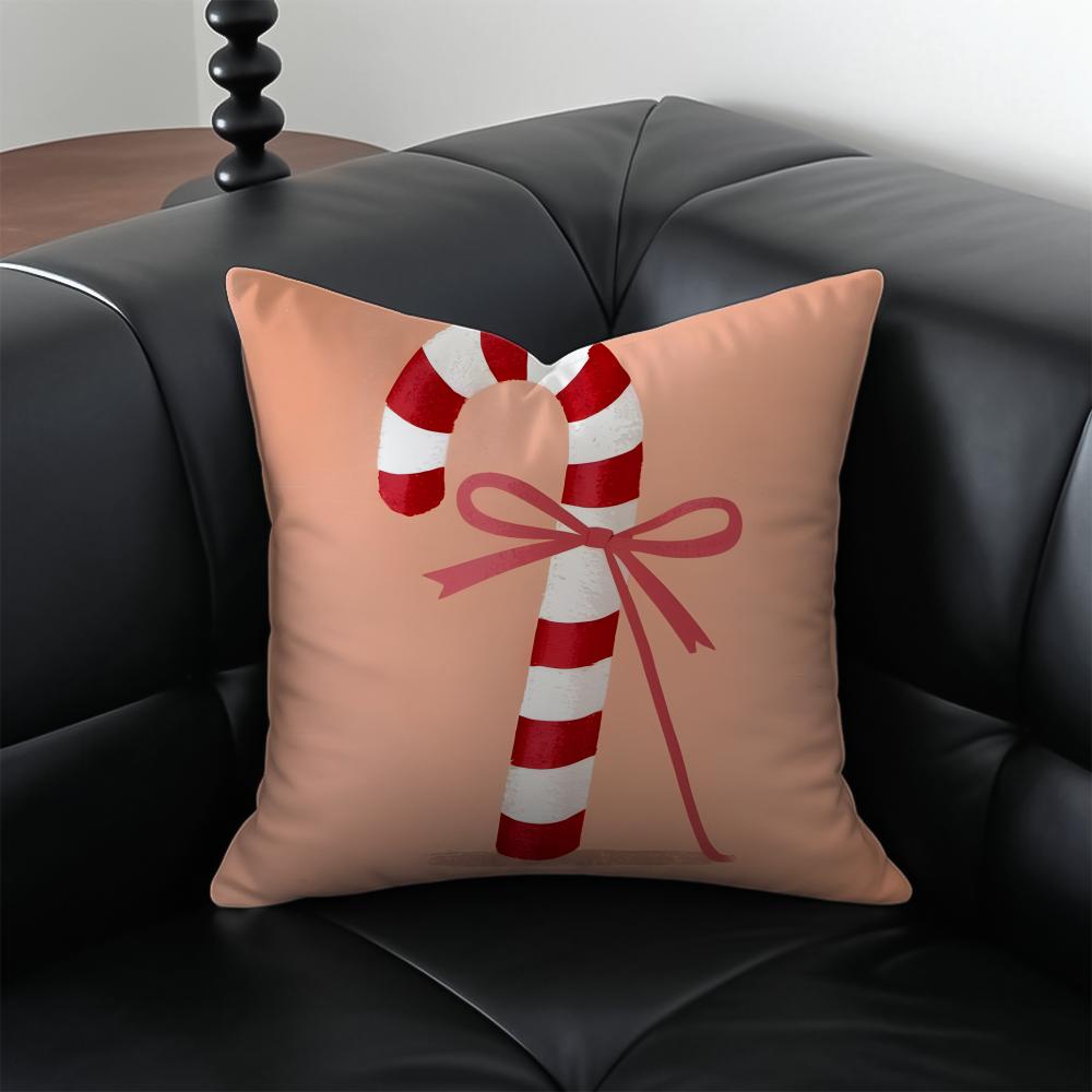 Christmas Candy Cane Holiday Cushion Cover Pillow Case Antidustmite Invisible zipper silky plush cushion