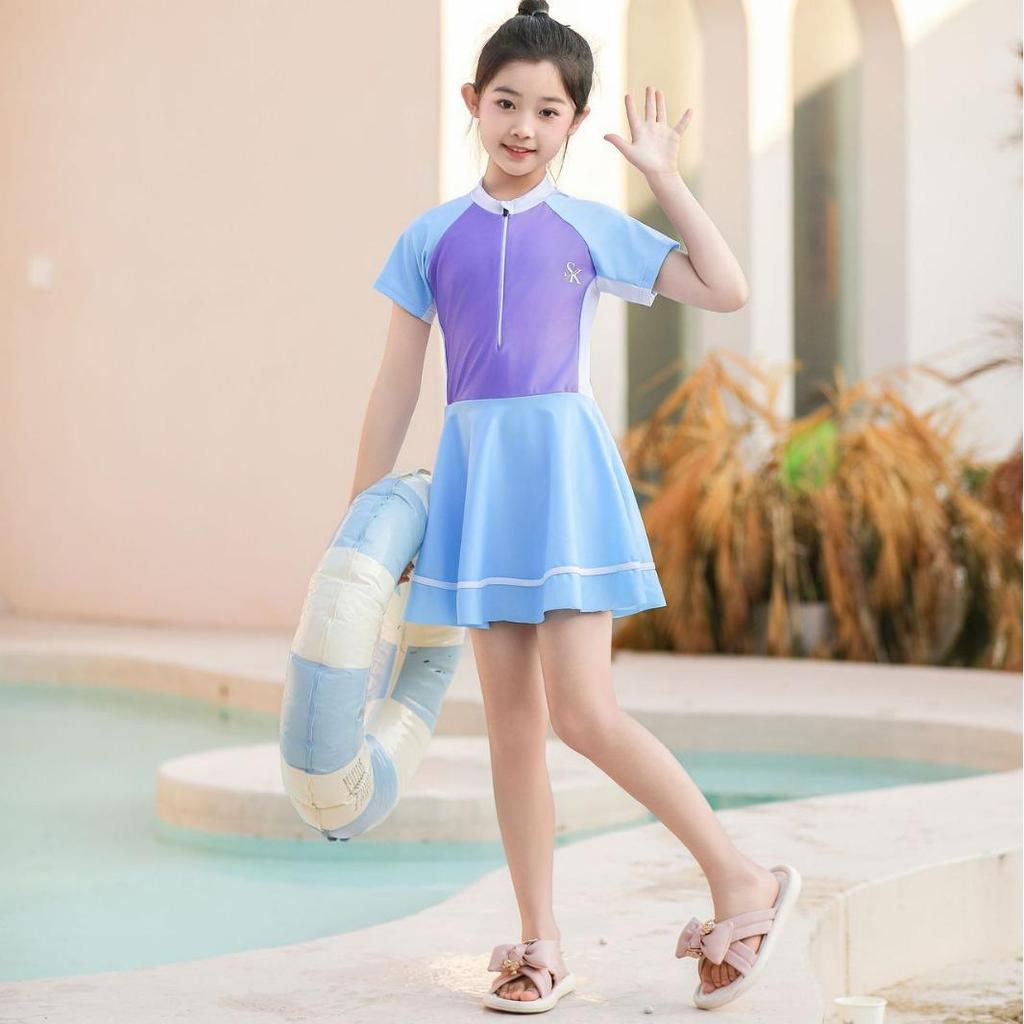 Girls' Sporty One-Piece Skirt Style Swimsuit for Training and Hot Springs