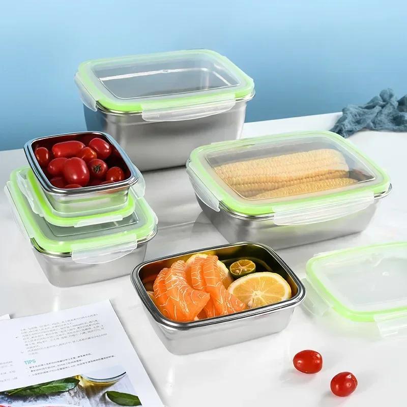 Lunch Box Food Grade 304 Stainless Steel Sealed Leak Proof Fresh Lunch Box Fruit Bento Box Square Sealed Cartridge with Cover