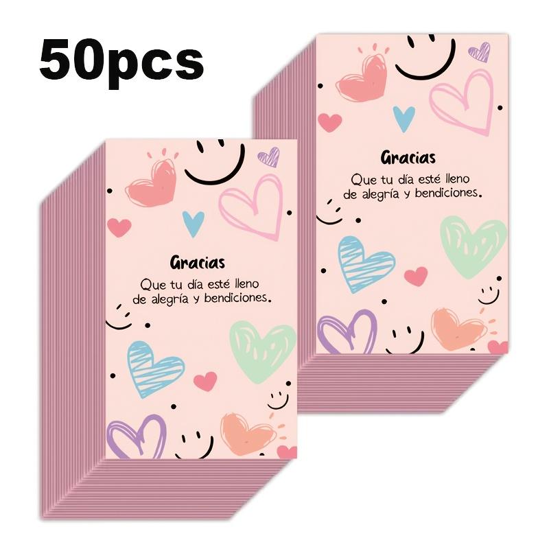 50Pcs Spanish Gratitude Card Pink Hand drawn Graffiti Style Gratitude Card Birthday Party Gift Decor Card Companion Gift Card