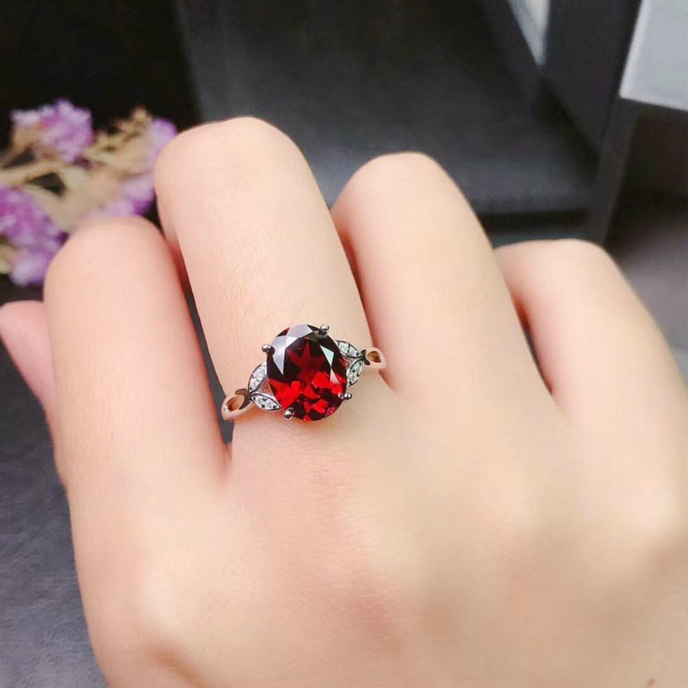Adjustable Garnet Rings for Women Red Gemstone Open Band Boho Chic Jewelry Simple Elegant