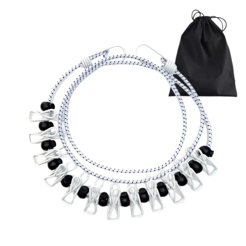 

Clothes Drying Wire, Clothesline with 12 Clips, Travel, Camping, Windproof, Elastic, Portable, Indoor/Outdoor Use, Rainy Season, Room Drying, Storage