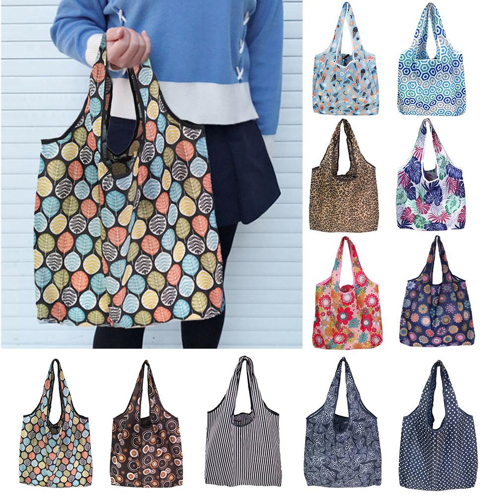 Fashion Printing Foldable Eco-friendly Shopping Bag Tote Folding Pouch Handbags Convenient Large-capacity For Travel Grocery Bag