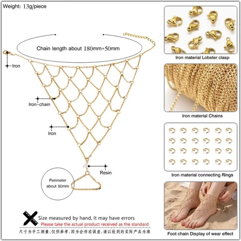 Gold Foot Chains Web Net Shape Leg Chains Vintage Ankle Bracelets for Women
