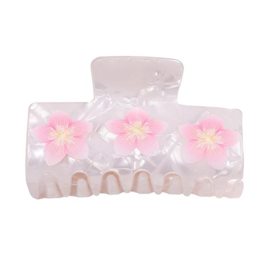 Hair Claw Strong Grip Hair Clip Ice-Clear Acetic Acid Material Floral Pattern Pearlescent Back Head Hair Claw Half-Tied Hair Accessory