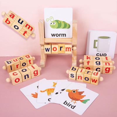 Blocs en bois pour épeler des mots pour enfants - Jouet d'apprentissage de l'anglais pour l'éducation précoce