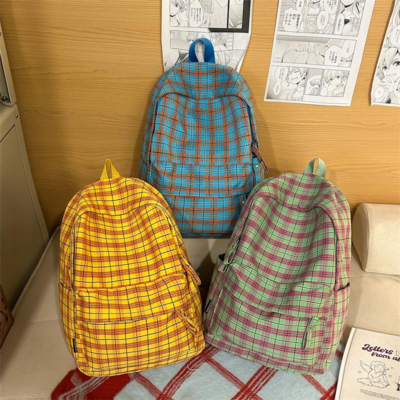 Vintage Plaid Student Schoolbag Women's Large Capacity College Style Backpack