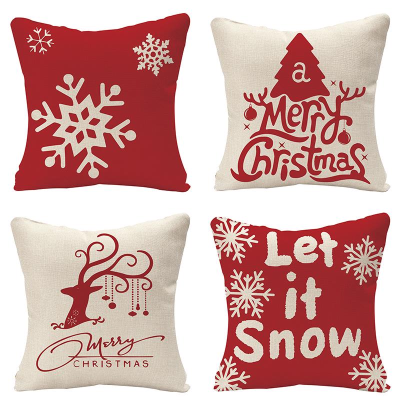 Christmas 40pcs Linen Pillowcase Festive Home Sofa Decoration Pillow Cushion Cover